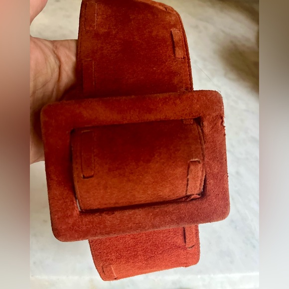 VTG 80s Bibo Folk Flowerchild Avant Garde Boho Hippie Orange Wide Suede Belt M - Picture 2 of 8